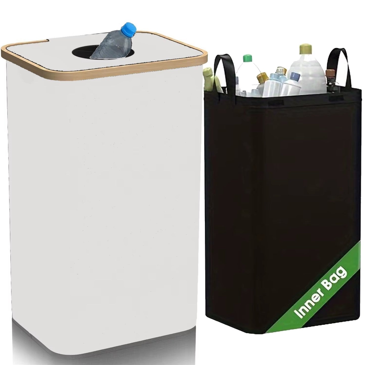 1 Set Kitchen Recycling Bin & Storage Bags, Kitchen Recycle Bin,100L Large Capacity Bottle Recycle Bin with Removable Tote Bags,