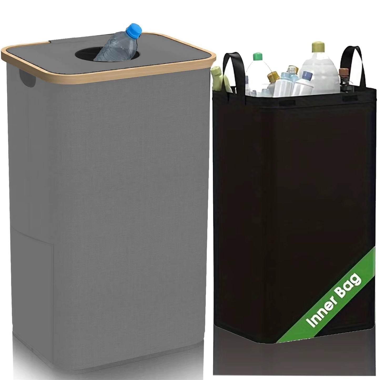 1 Set Kitchen Recycling Bin & Storage Bags, Kitchen Recycle Bin,100L Large Capacity Bottle Recycle Bin with Removable Tote Bags,