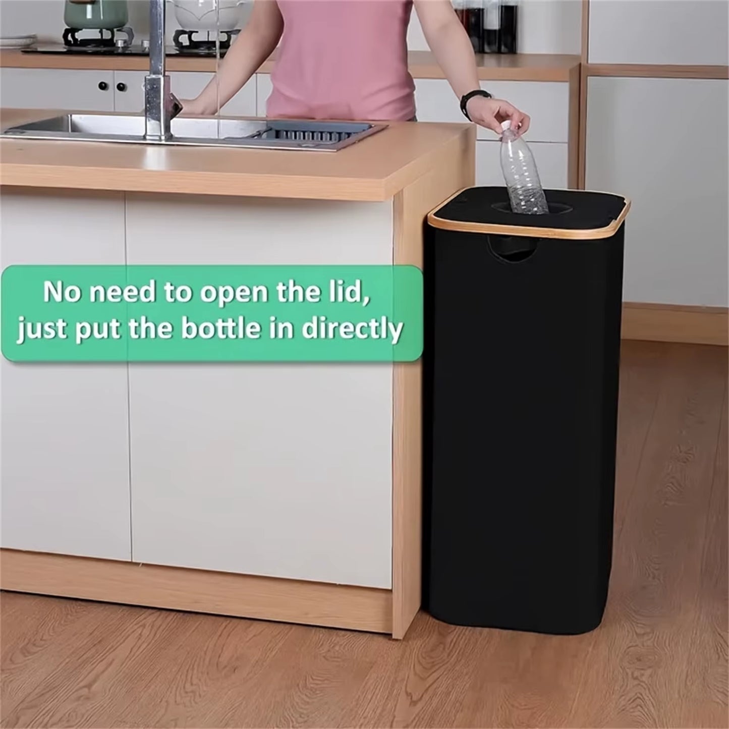 1 Set Kitchen Recycling Bin & Storage Bags, Kitchen Recycle Bin,100L Large Capacity Bottle Recycle Bin with Removable Tote Bags,