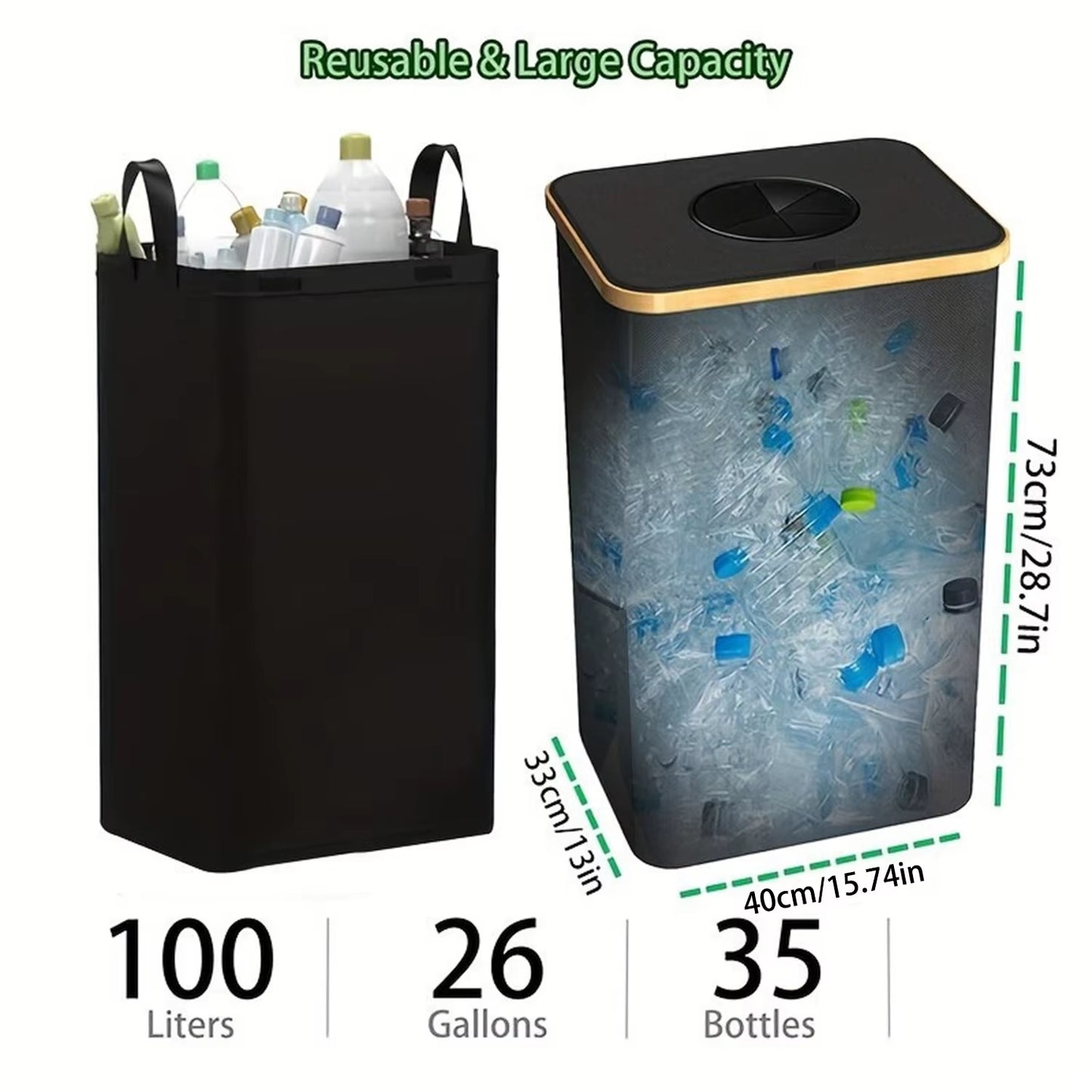 1 Set Kitchen Recycling Bin & Storage Bags, Kitchen Recycle Bin,100L Large Capacity Bottle Recycle Bin with Removable Tote Bags,