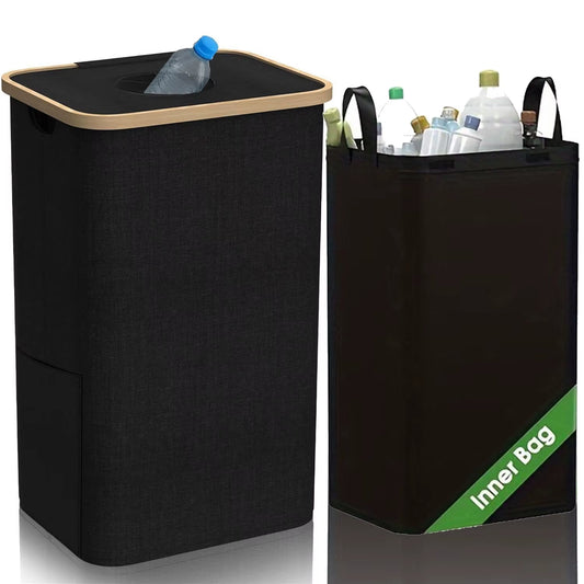 1 Set Kitchen Recycling Bin & Storage Bags, Kitchen Recycle Bin,100L Large Capacity Bottle Recycle Bin with Removable Tote Bags,