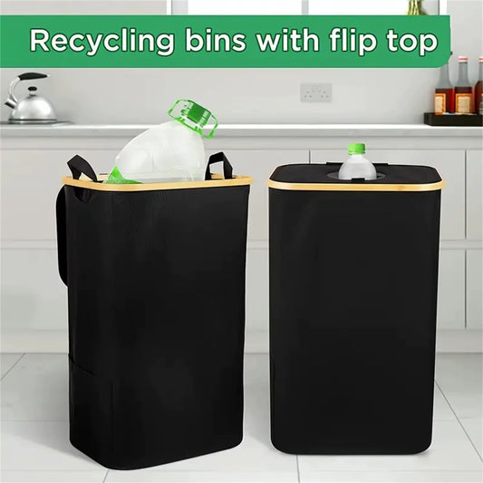 1 Set Kitchen Recycling Bin & Storage Bags, Kitchen Recycle Bin,100L Large Capacity Bottle Recycle Bin with Removable Tote Bags,