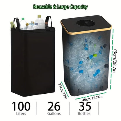 1 Set Kitchen Recycling Bin & Storage Bags, Kitchen Recycle Bin,100L Large Capacity Bottle Recycle Bin with Removable Tote Bags,